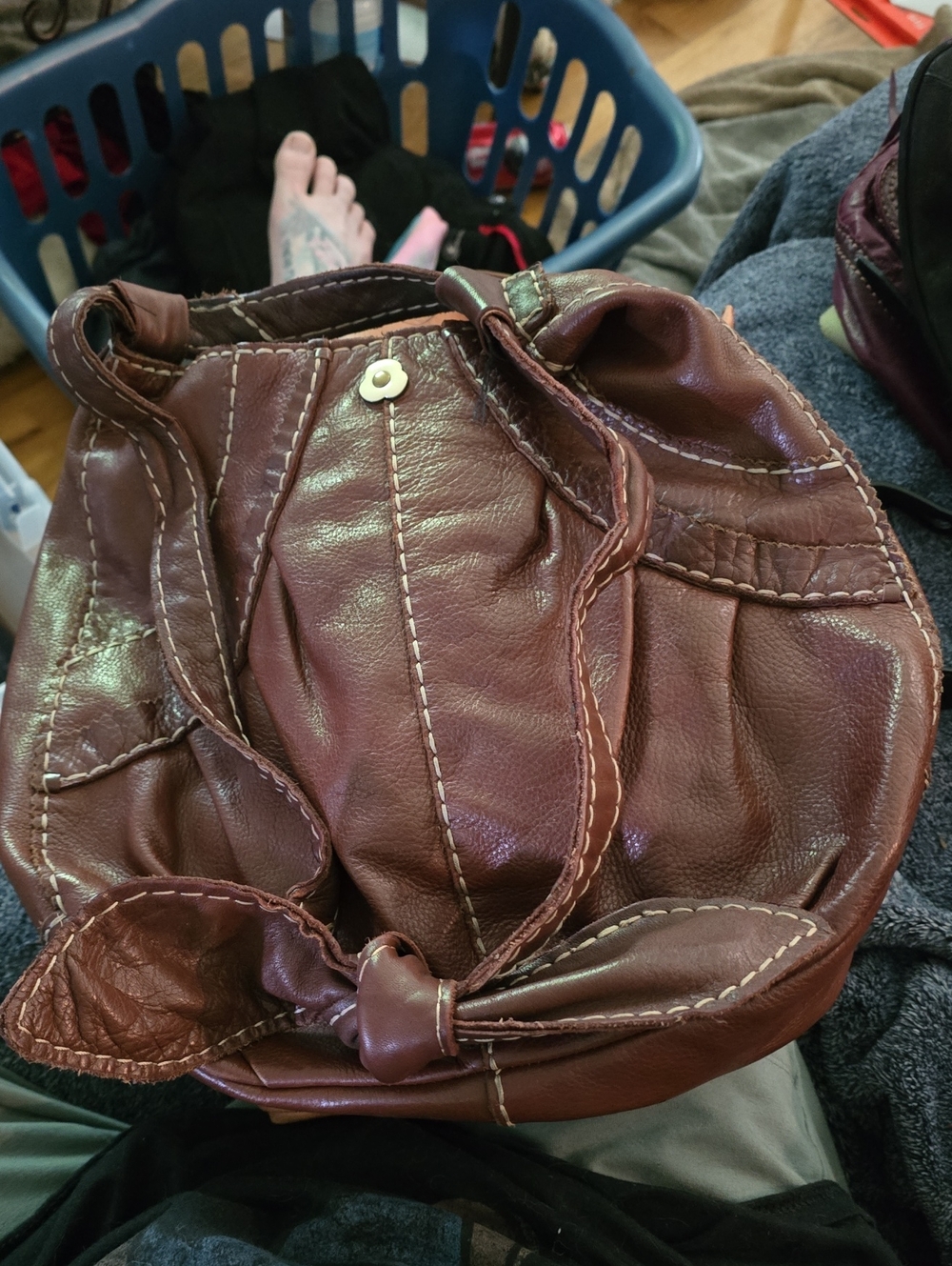 Lucky Brand brown leather tie strap hobo purse